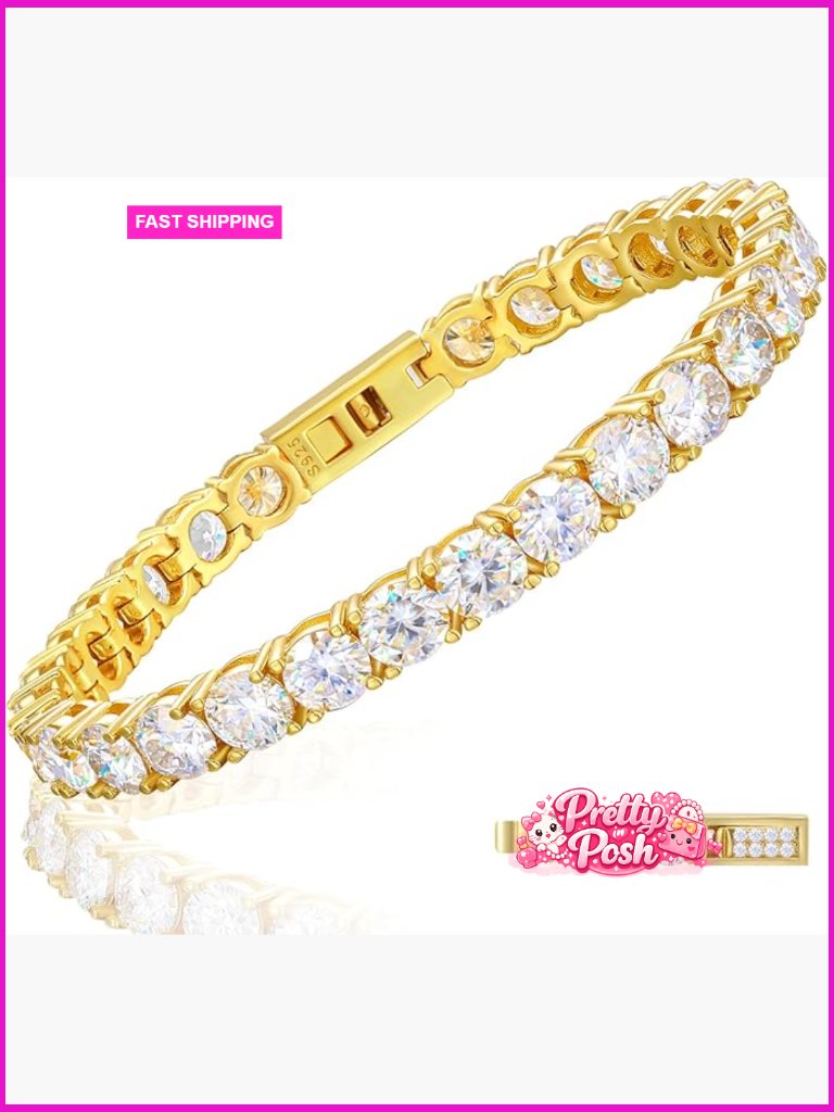 Moissanite Tennis Bracelet 5.0-21.0ct 18k Gold Plated S925 Sterling Silver